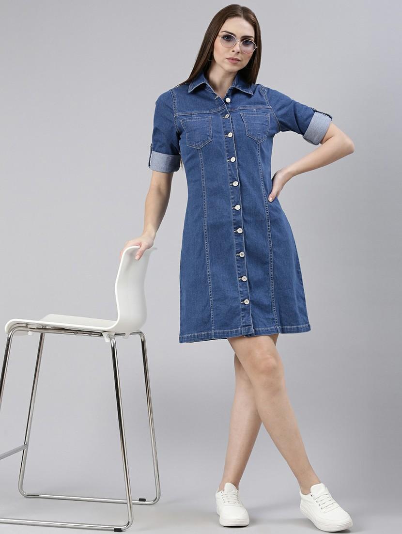 women blue solid mini shirt dress - 20605258 - Standard Image - 3