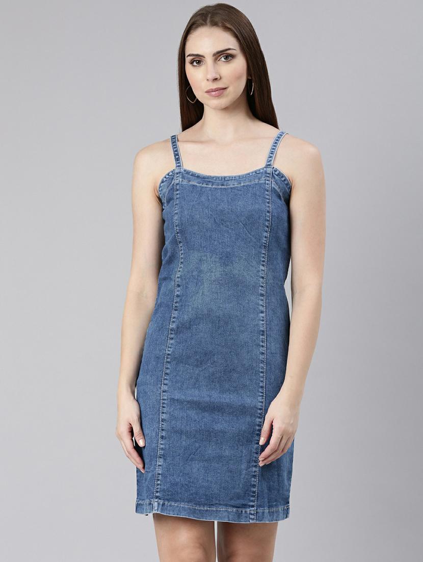 women blue shoulder strap shift dress - 20605264 - Zoom Image - 0