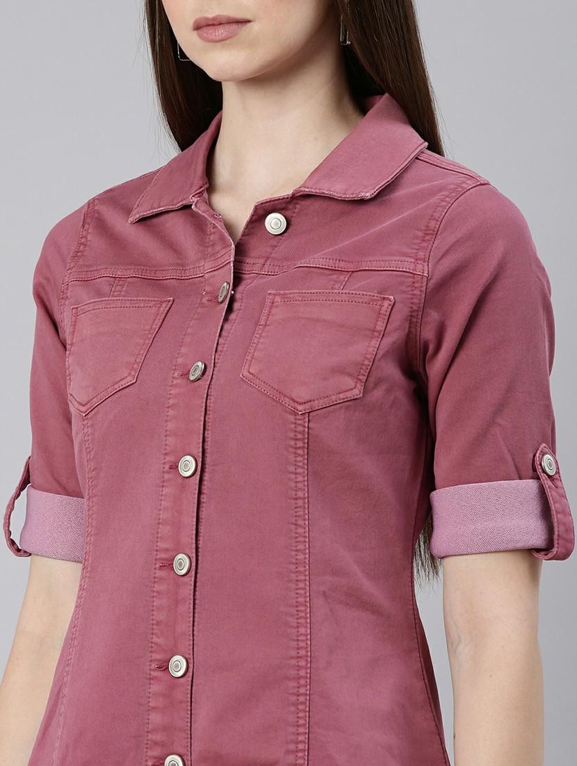 women solid collared shirt dress - 20605266 - Standard Image - 5