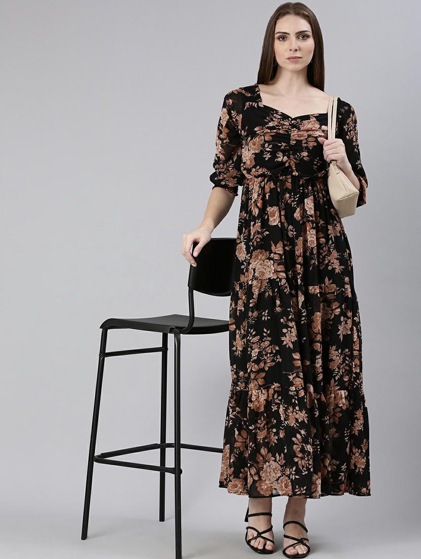 women black floral print fit & flare maxi dress - 20605271 - Standard Image - 3