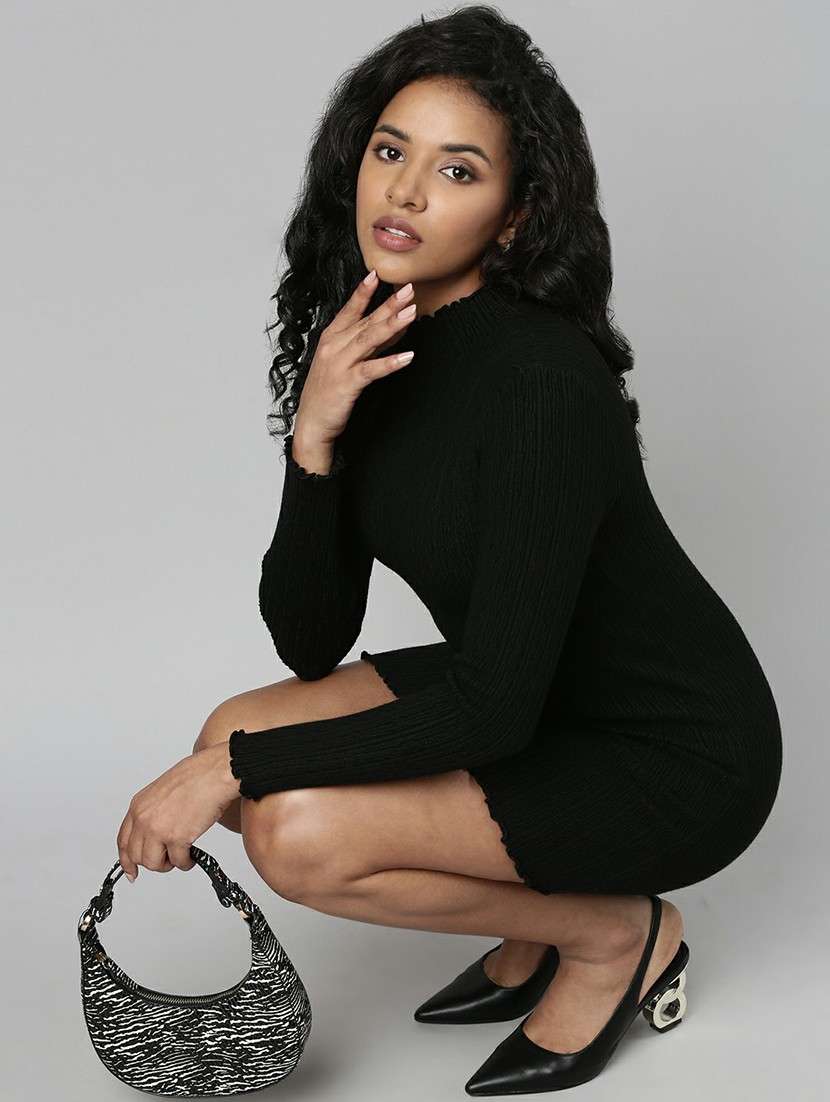 women tan high neck bodycon dress - 20605284 -  Standard Image - 3