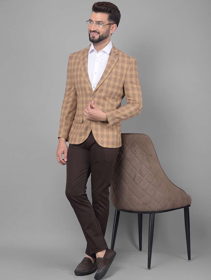 men tan single breasted checkered blazer - 20605398 -  Standard Image - 3
