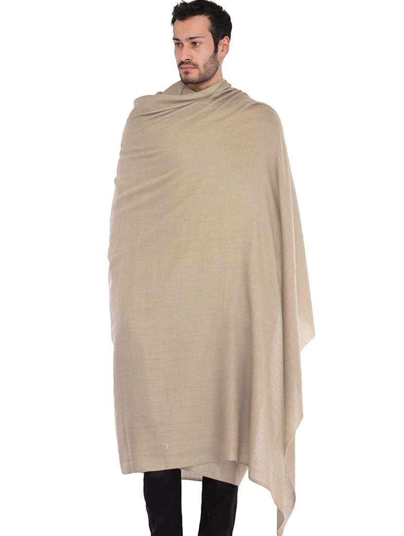 men solid beige wool shawl