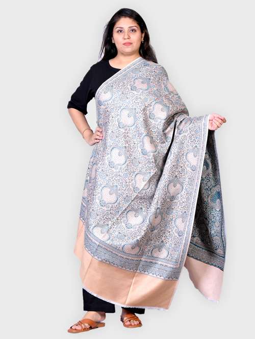 blue printed wool shawl - 20605561 -  Standard Image - 0