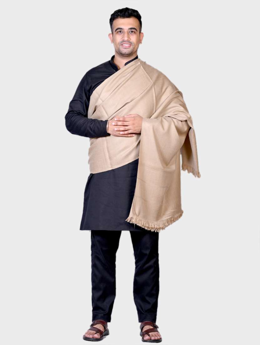 men beige solid wool shawl