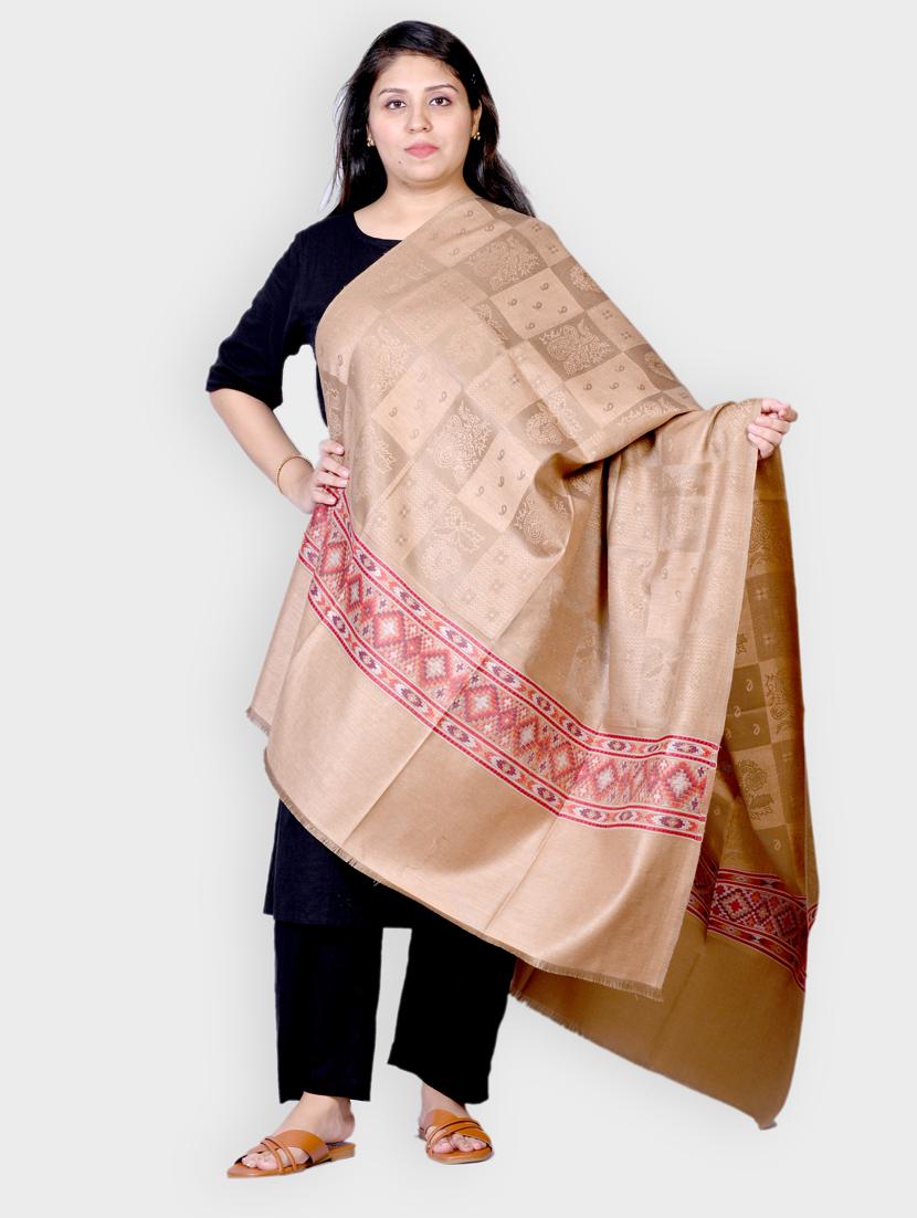 beige self designed stole - 20605578 - Zoom Image - 0