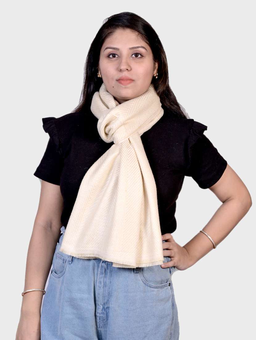 women beige wool striped stole