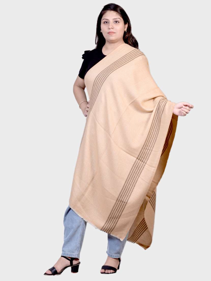 unisex tan self design wool stole - 20605612 -  Zoom Image - 0