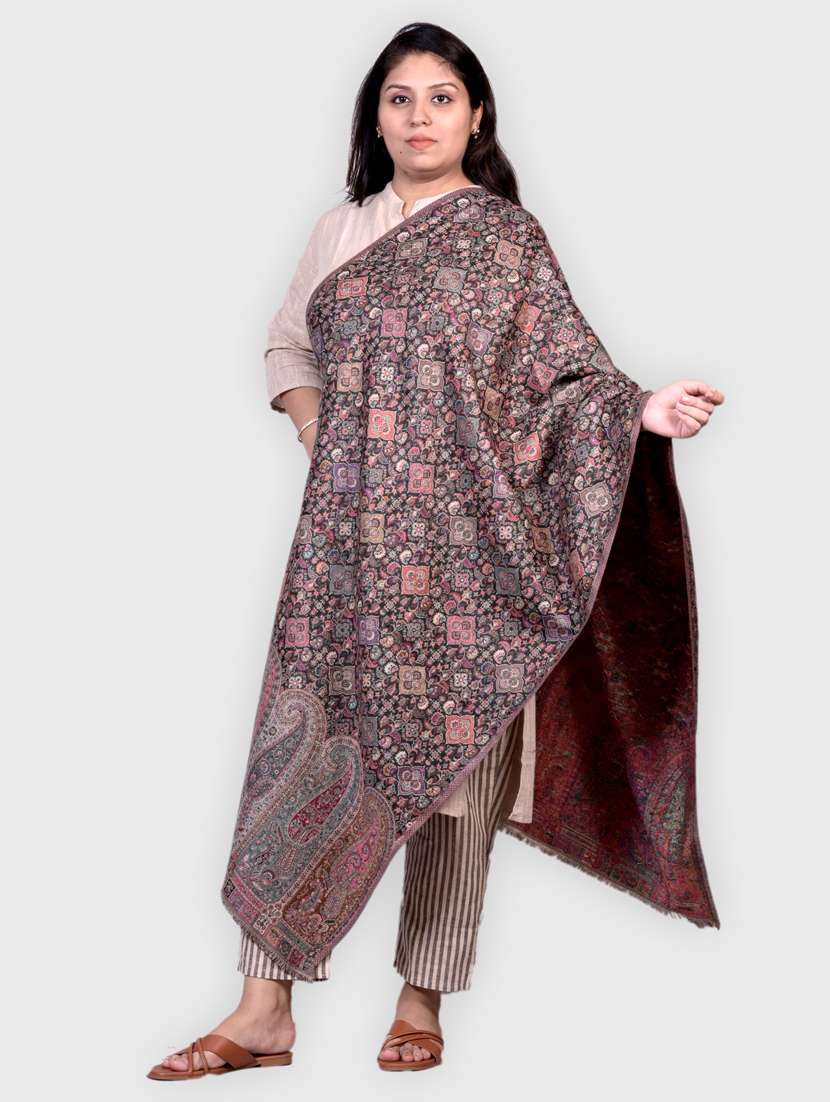 black self-designed wool blend shawl