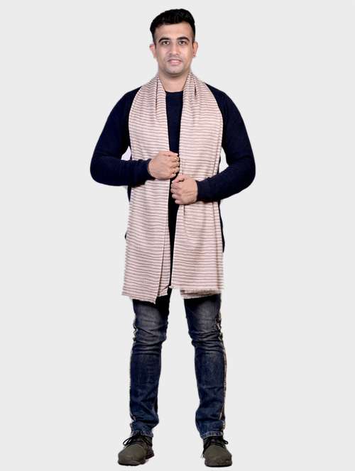 beige self designed wool stole - 20605656 - Standard Image - 0