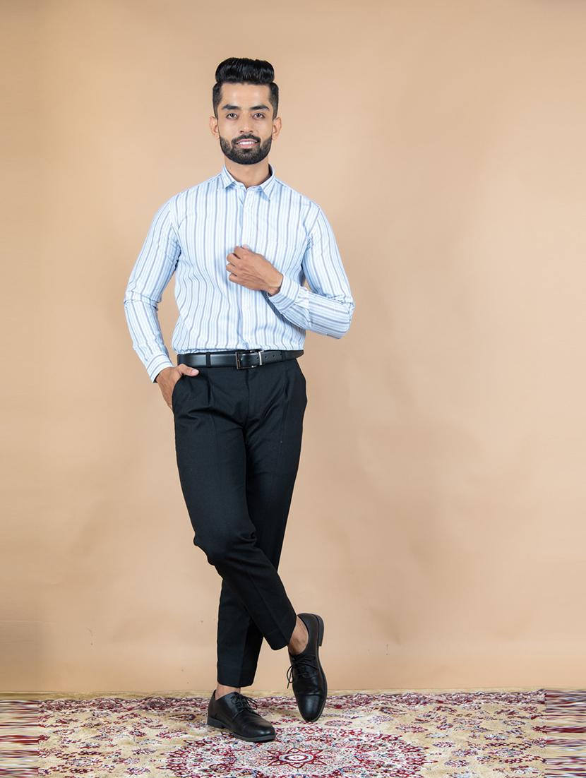 light blue striped formal shirt - 20605678 - Standard Image - 5