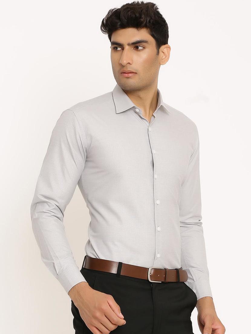 grey solid long sleeve formal shirt - 20605749 - Zoom Image - 0