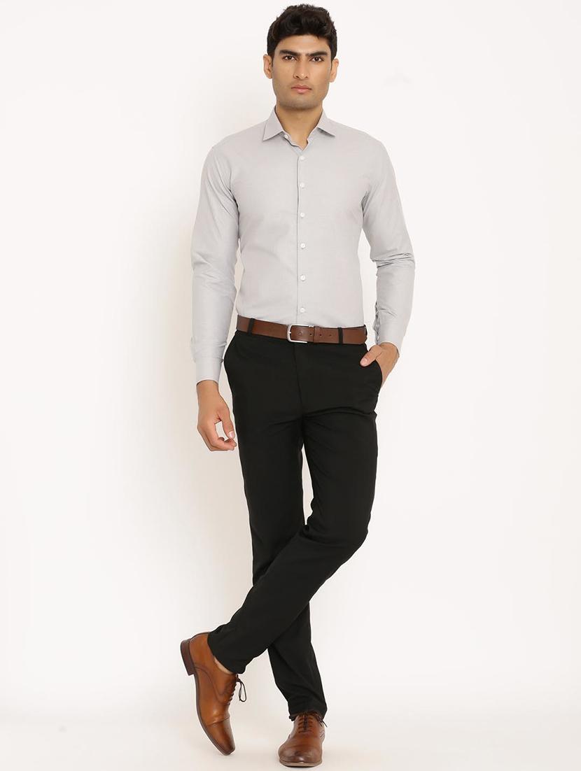 grey solid long sleeve formal shirt - 20605749 - Standard Image - 3