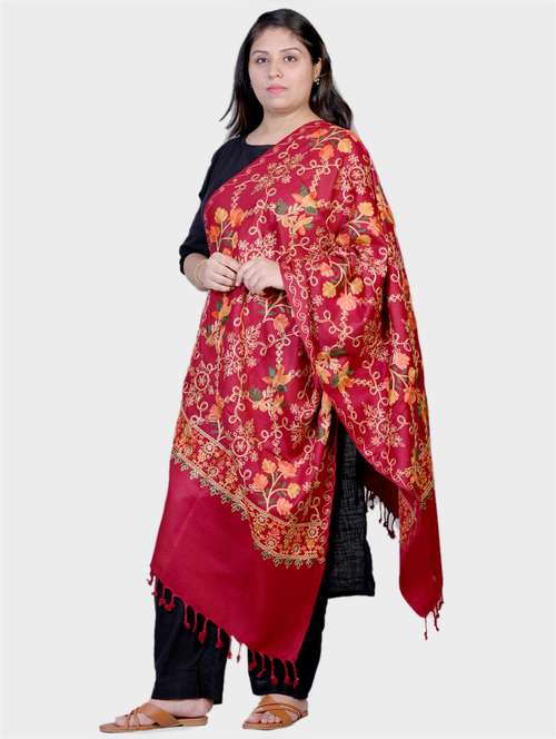 women embroidered woolen shawl - 20605954 - Standard Image - 0