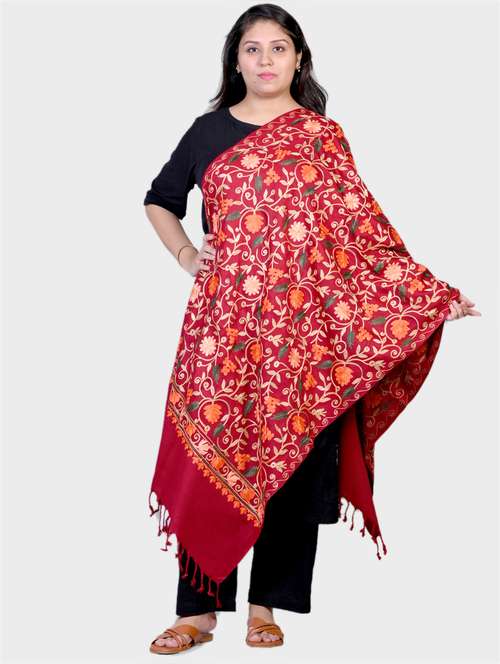 red self designed wool stole - 20605955 -  Standard Image - 0