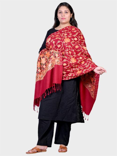red self-designed wool blend shawl - 20605958 - Standard Image - 0
