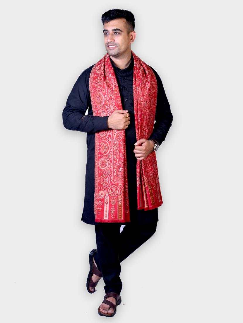red self designed wool stole - 20605965 - Zoom Image - 0