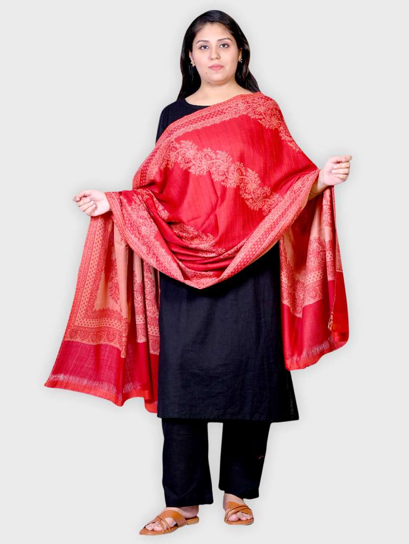 women red printed wool stole
