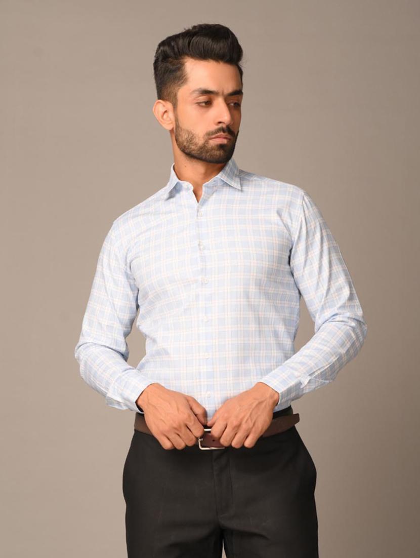 men light blue checked formal shirt - 20608372 - Zoom Image - 0