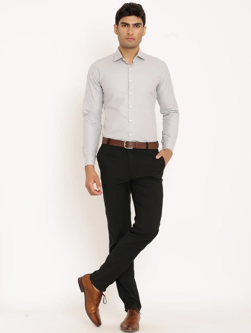 men grey solid slim fit formal shirt - 20608383 - Standard Image - 3