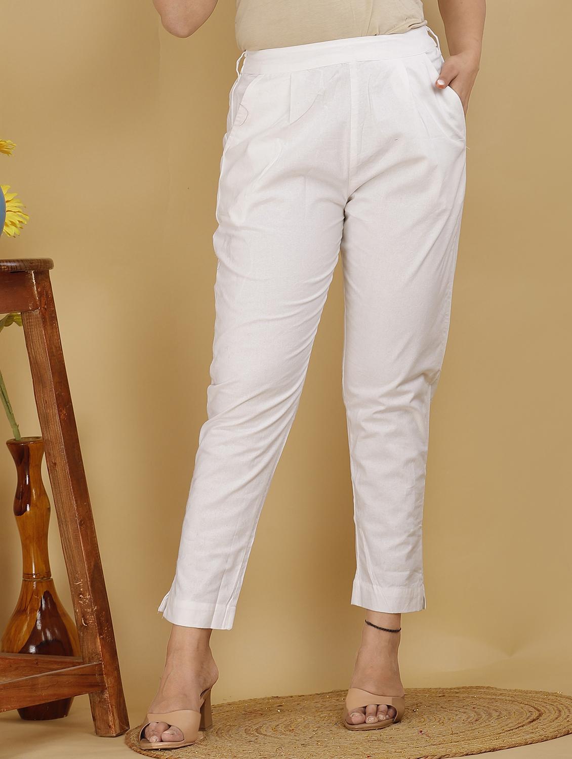 women solid pleated cigarette pants
