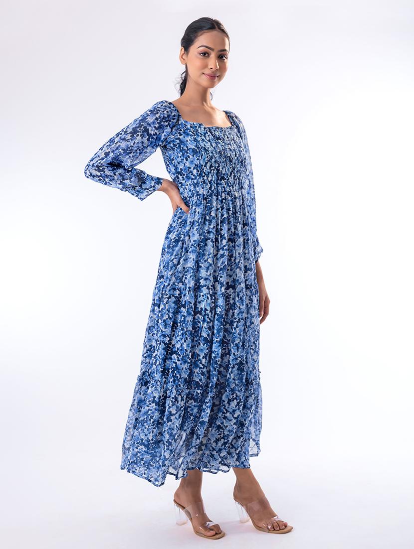 women blue printed flared maxi dress - 20609168 - Standard Image - 3