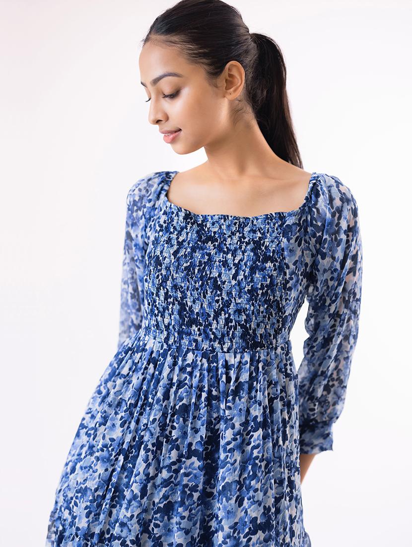 women blue printed flared maxi dress - 20609168 - Standard Image - 5
