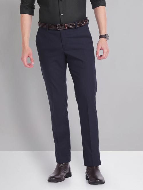 men navy blue slim fit formal trousers - 20609182 - Standard Image - 0