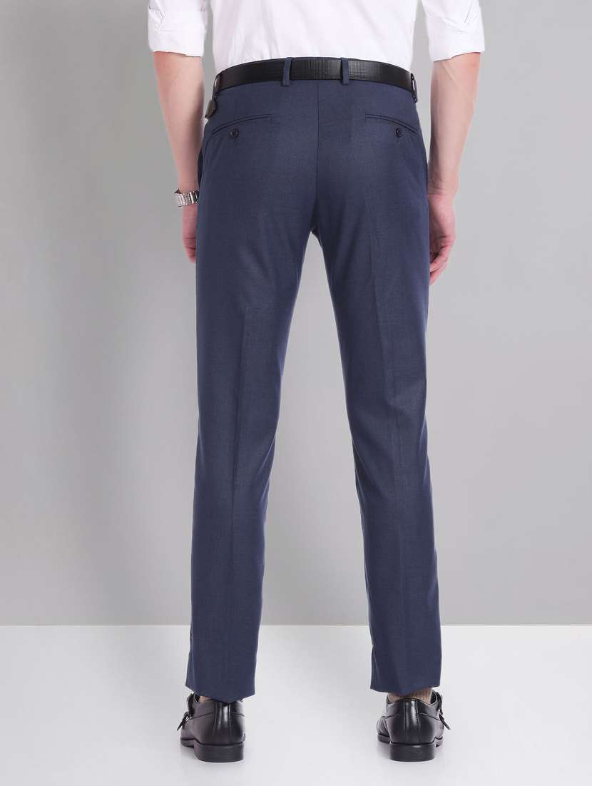 men blue slim fit formal trousers - 20609185 - Standard Image - 3