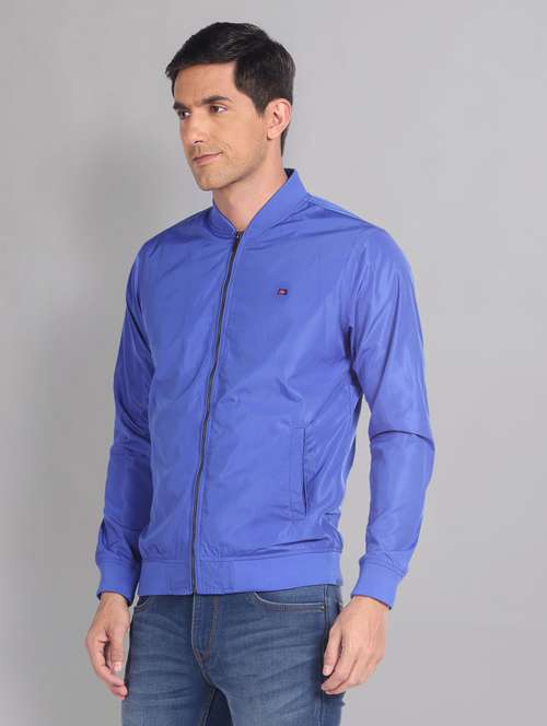 men solid blue bomber jacket - 20609189 -  Standard Image - 0