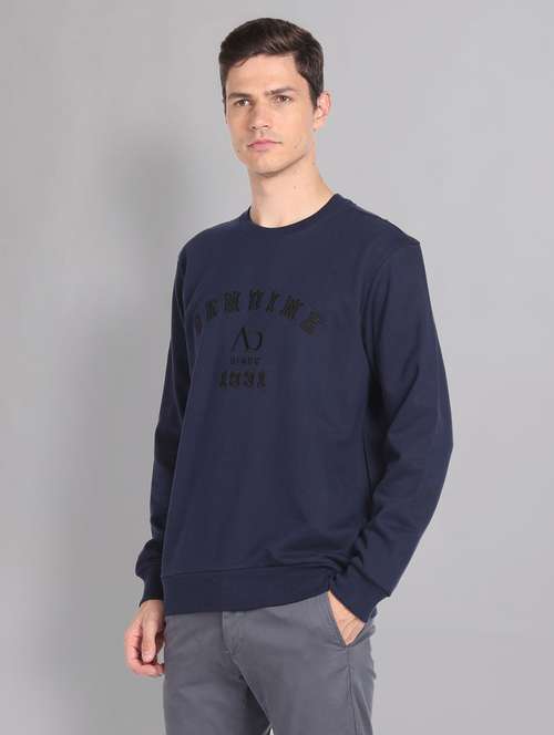 men navy blue front embroidery detailed sweatshirt - 20609247 - Standard Image - 0