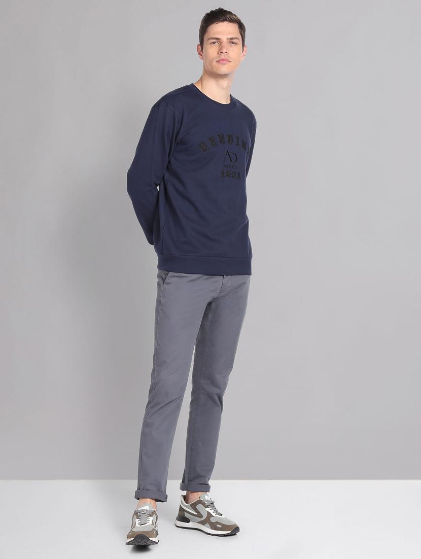 men navy blue front embroidery detailed sweatshirt - 20609247 - Standard Image - 3