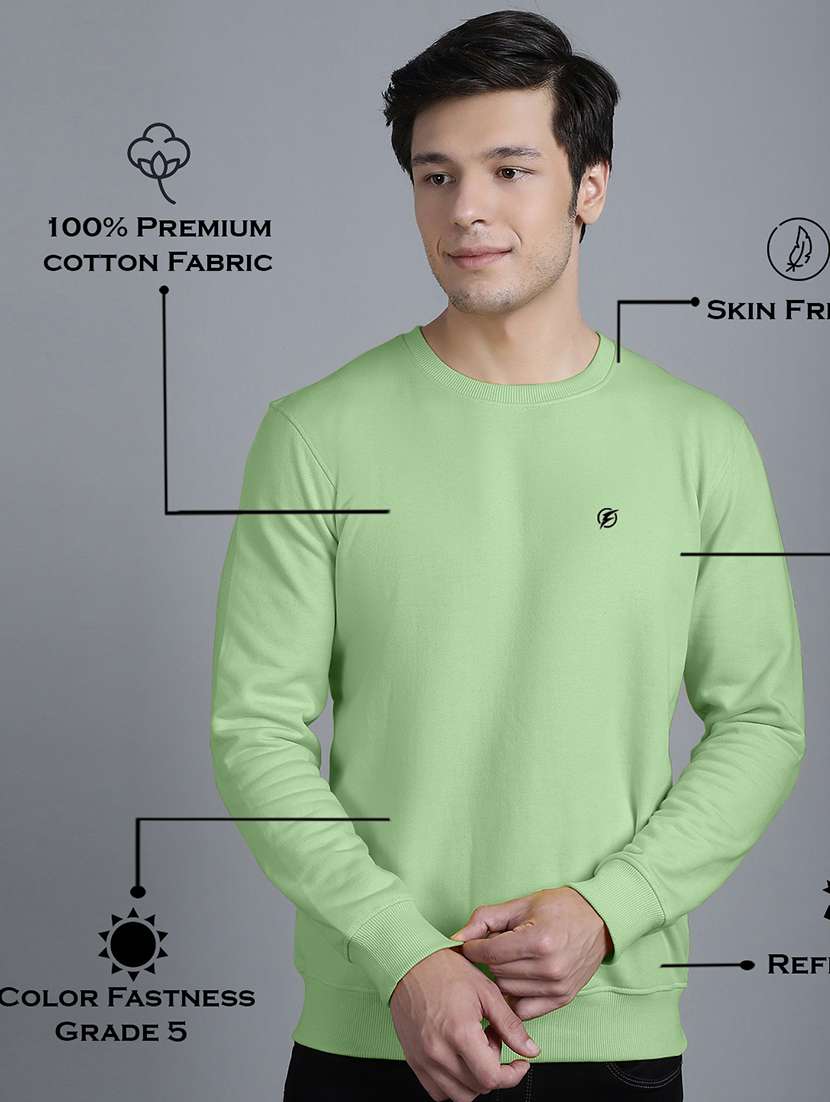 men light green fleece plain sweatshirt - 20609256 - Standard Image - 5