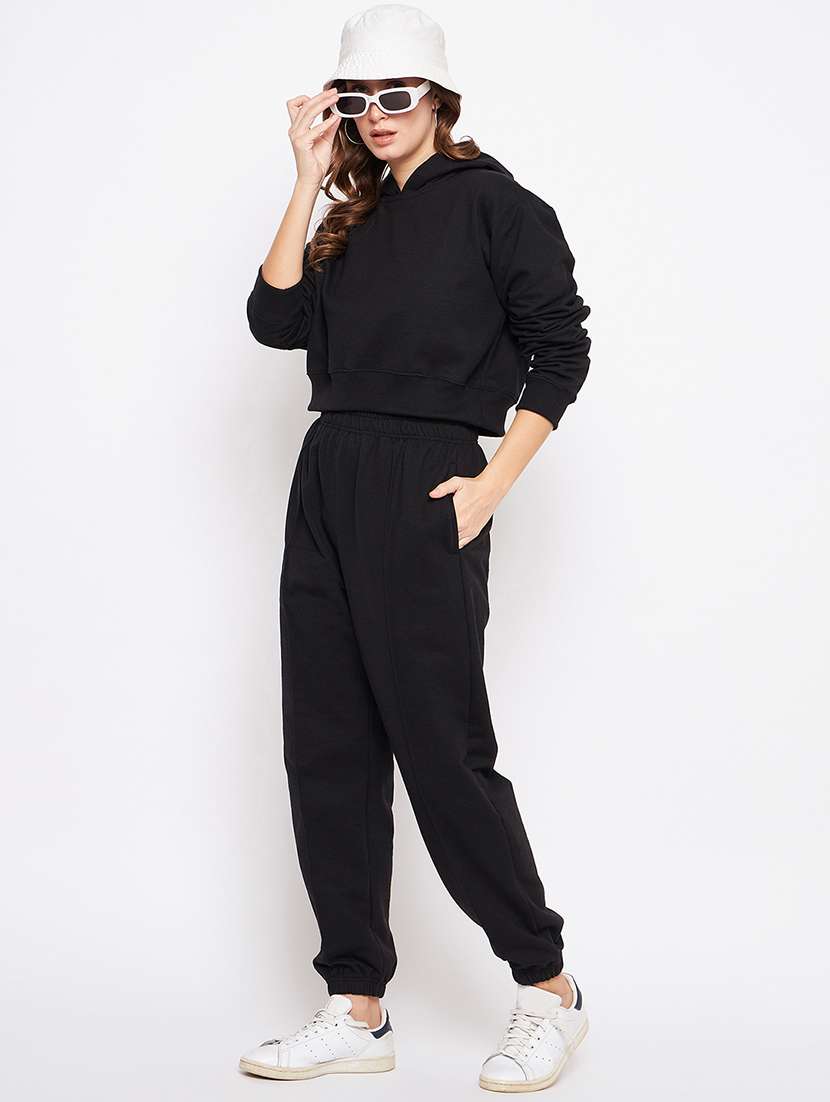 solid black hooded sweatshirt & jogger set - 20609262 - Zoom Image - 0