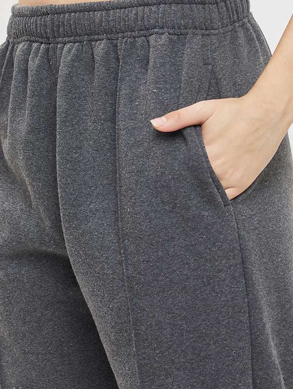 women grey melange fleece co-ord set - 20609270 - Standard Image - 5