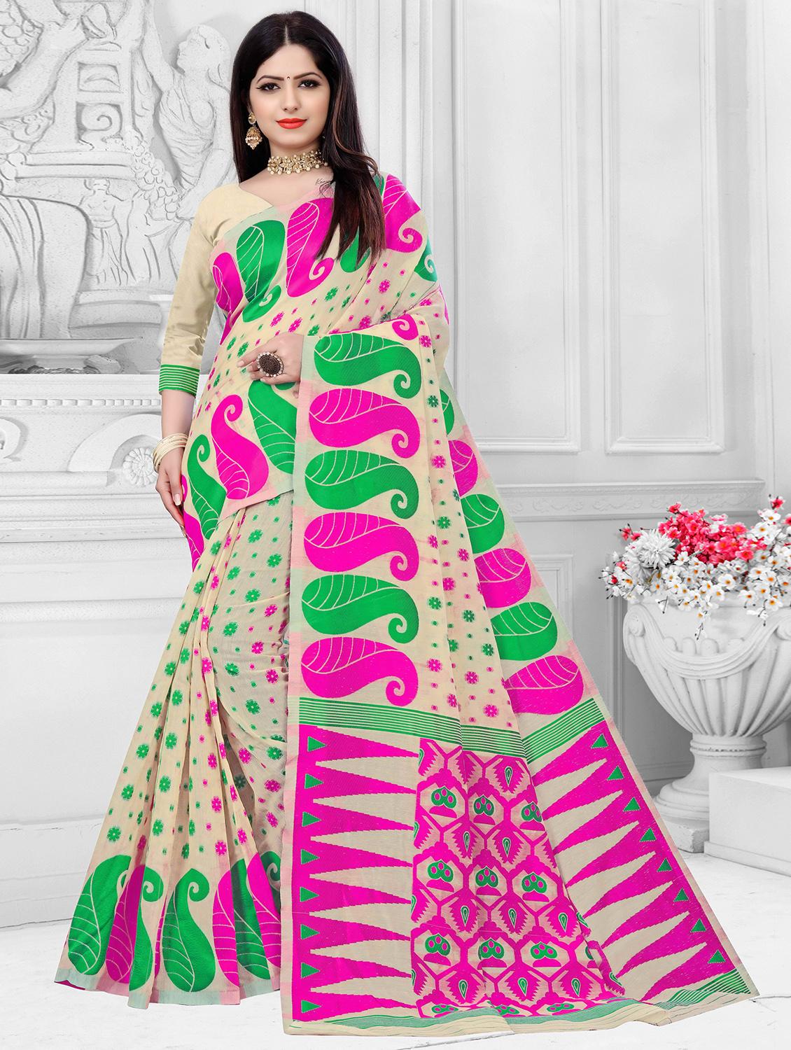 beige self design jamdani saree - 20610195 -  Zoom Image - 0