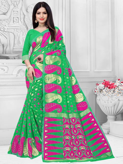 green self design jamdani saree - 20610197 -  Standard Image - 0