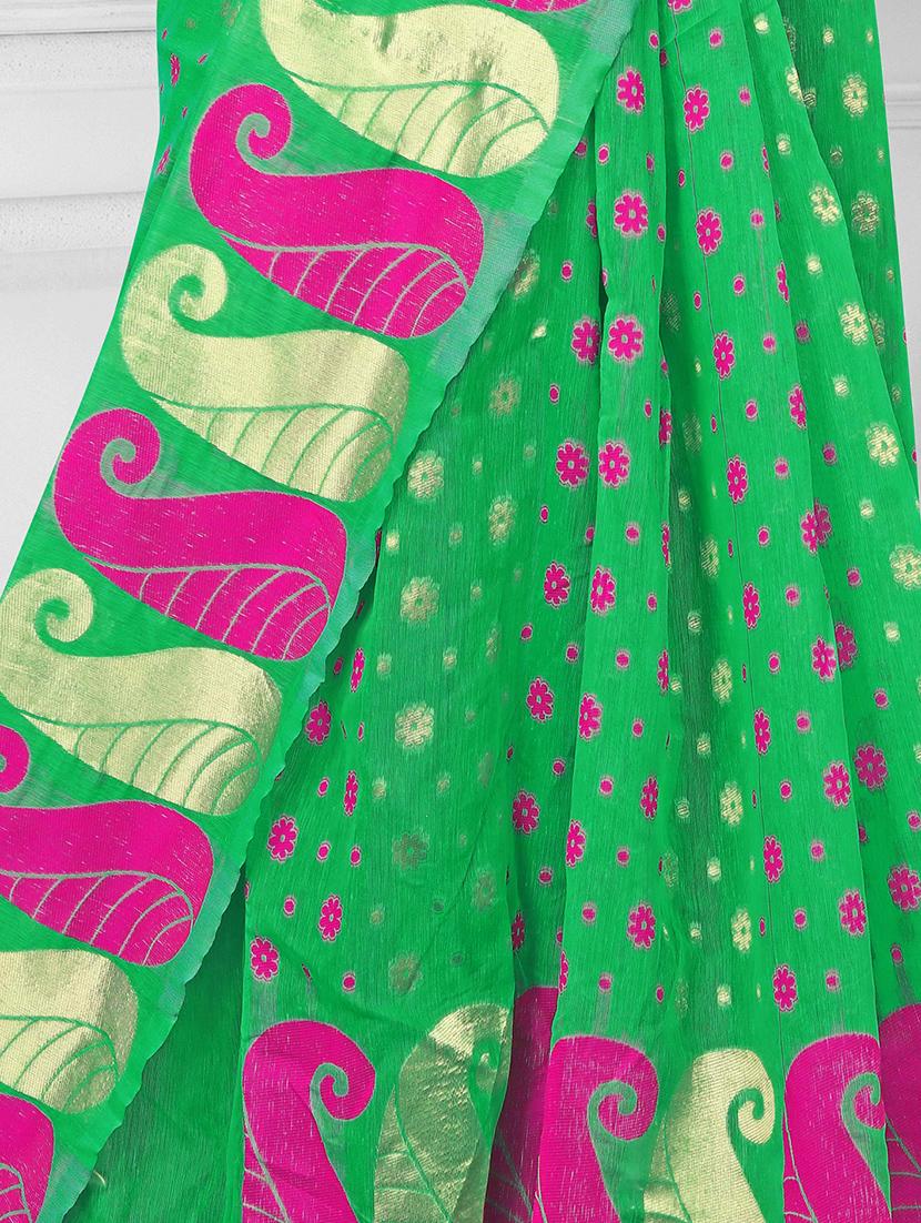 green self design jamdani saree - 20610197 - Standard Image - 3