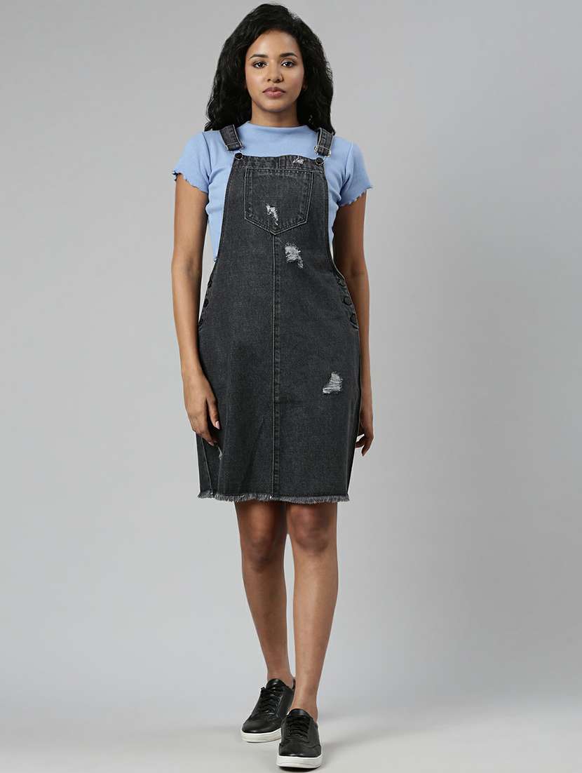 women grey denim solid dungaree