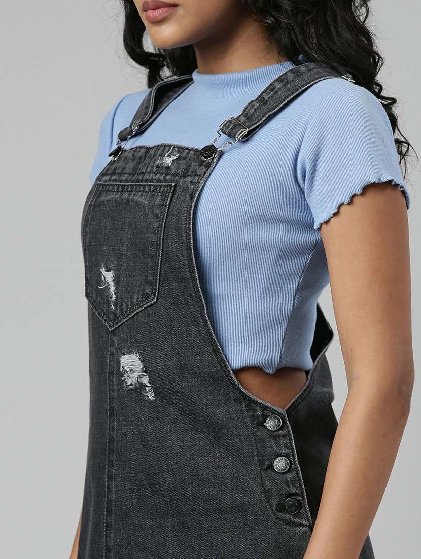 women grey denim solid dungaree - 20610308 -  Standard Image - 5