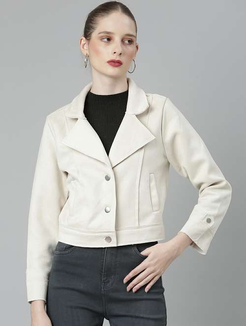 women cream solid regular jacket - 20610317 -  Standard Image - 0