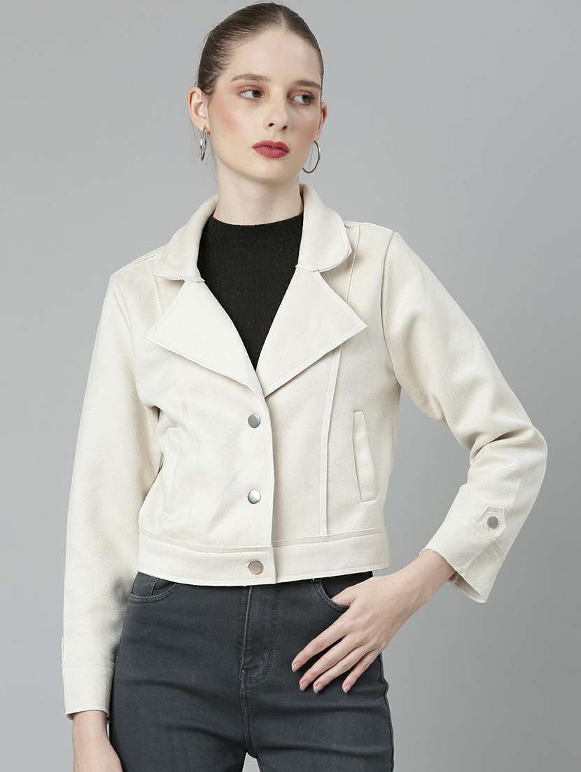 women cream solid regular jacket - 20610317 -  Zoom Image - 0