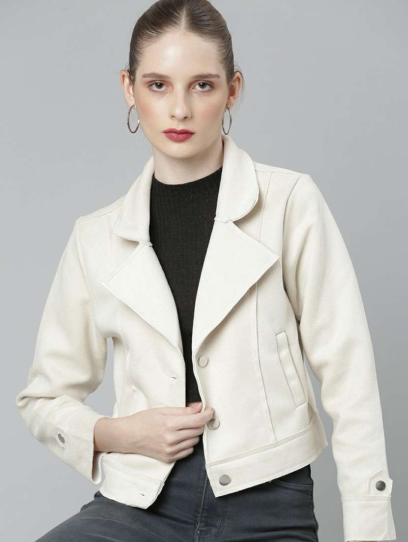 women cream solid regular jacket - 20610317 -  Standard Image - 3