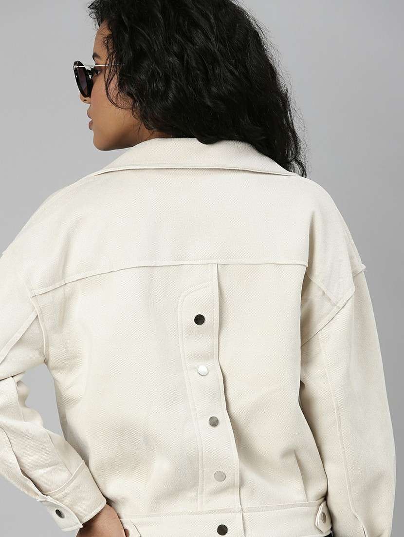 women cream solid long sleeve regular jacket - 20610319 -  Standard Image - 5
