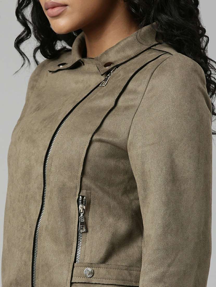women olive solid regular jacket - 20610321 -  Standard Image - 5