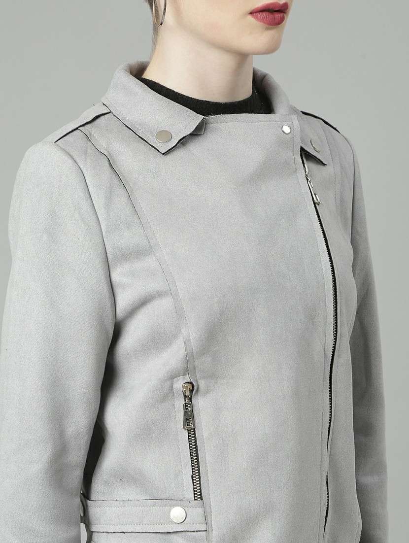 women grey solid regular jacket - 20610322 -  Standard Image - 5