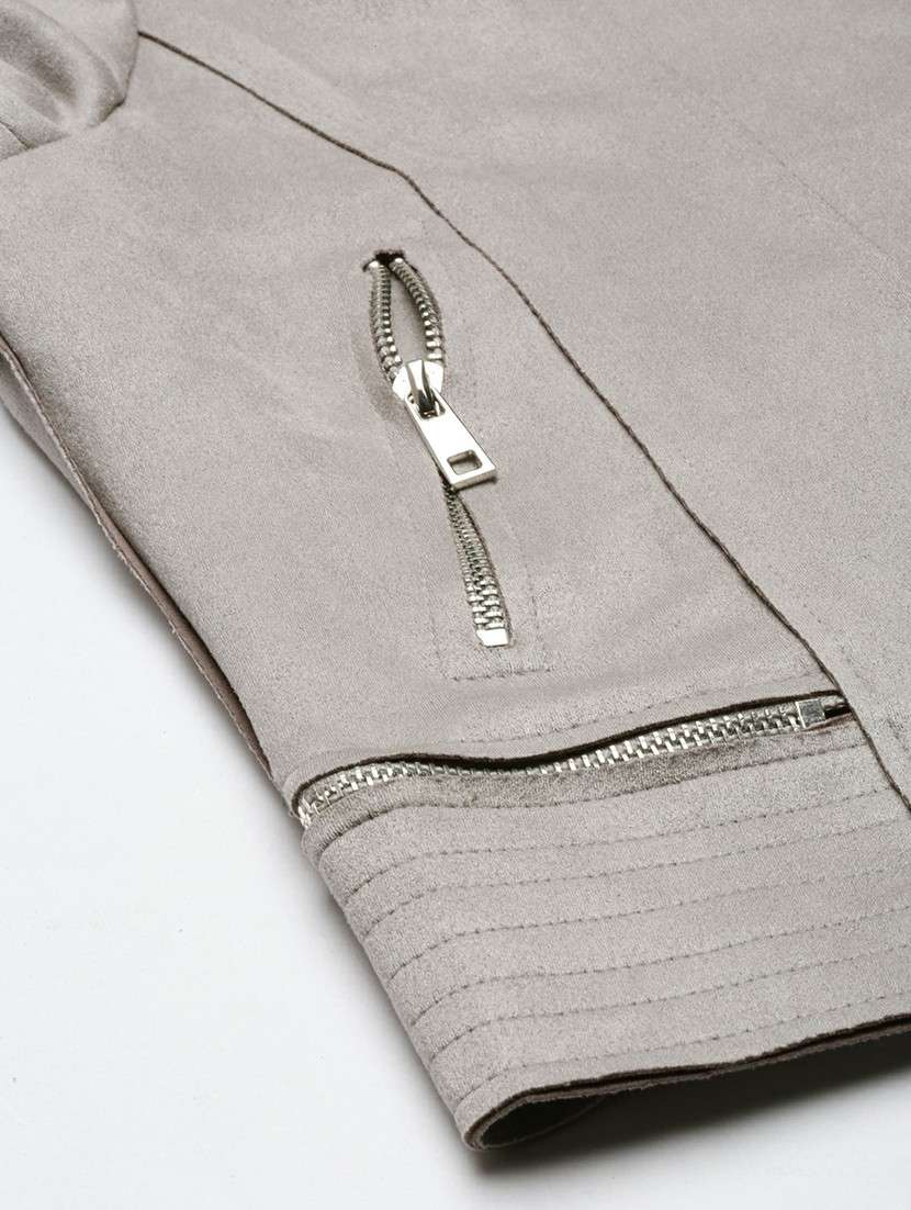 women grey solid regular jacket - 20610323 - Standard Image - 8
