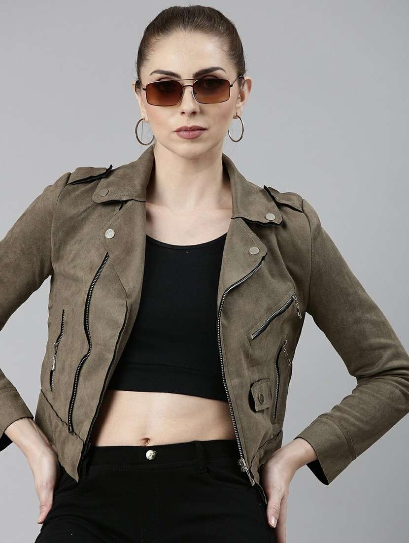 women olive solid regular jacket - 20610326 -  Standard Image - 3