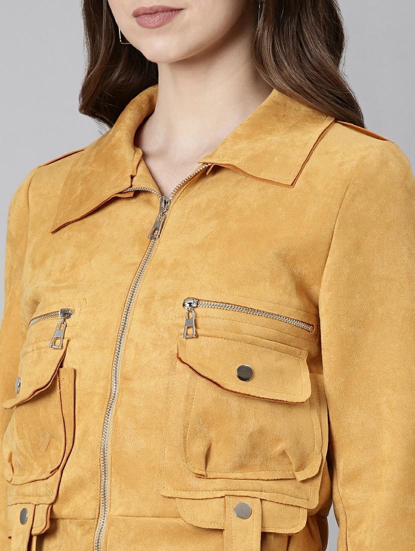 women mustard solid regular jacket - 20610330 - Standard Image - 5