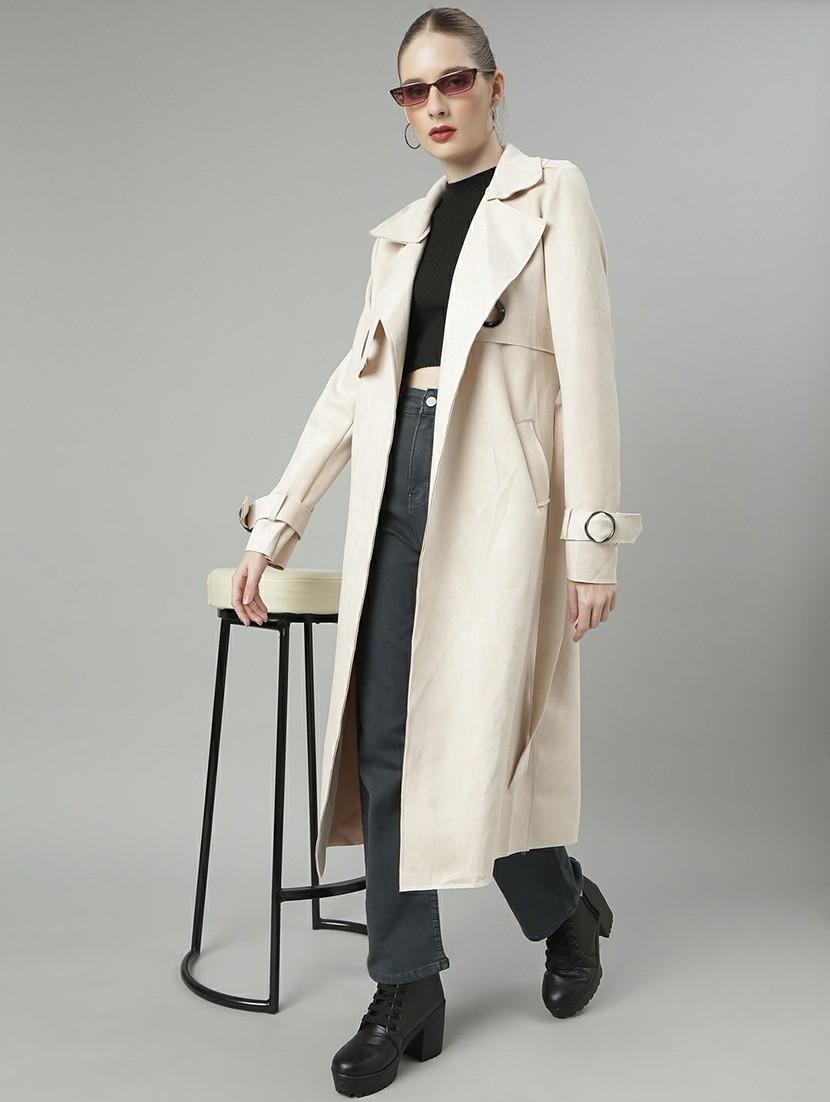women solid lapel collar duster coat - 20610333 - Standard Image - 3